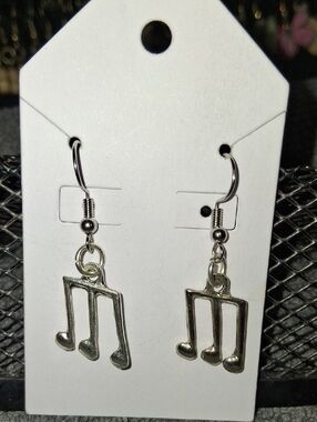 Silver Music Note Dangle Earrings